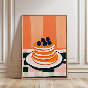 Blueberry Pancake Art Print, Breakfast Wall Decor, Cozy Kitchen Printable, Abstract Food Illustration, Brunch Home Decor, Digital Download