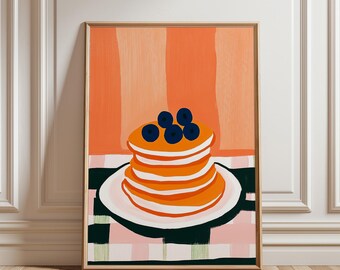 Blueberry Pancake Art Print: Cozy Kitchen Breakfast Decor (Digital Download)