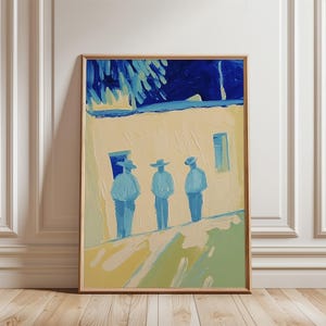 3 Abstract Cowboys Wall Art, Western Oil Painting Print, Desert Landscape, Livingroom Decor, Cowboy hats, Artwork, Digital Download