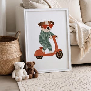 Cool Dog On Scooter, Nursery Wall Art, Playful Children’s Decor, Animal Print for Kids Room, Whimsical Printable Art, Digital Download
