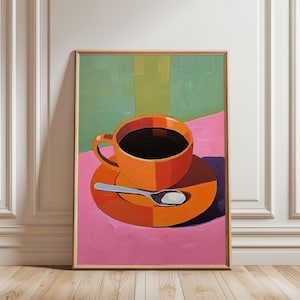 Coffee Art, Abstract Large Wall Art, Contemporary Artwork, Colorful Minimalist Print Coffee Lover Wall Art, Digital Download