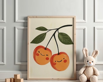 Cherry Nursery Print: Scandinavian Kids Room Wall Art (Digital Download)