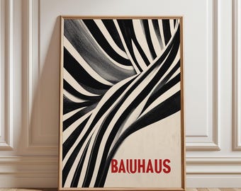 Black and White Bauhaus Swirls Poster: Mid Century Modern Art (Digital Download)