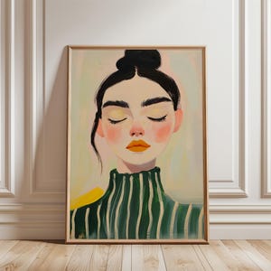Striped Sweater Woman Print: Abstract Minimalist Art (Digital Download)