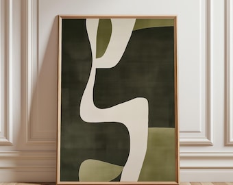Moderne groen-beige minimalistische afdrukbare kunst, digitale poster uit het midden van de eeuw, hedendaagse schilderkunst, digitale download, betaalbare poster
