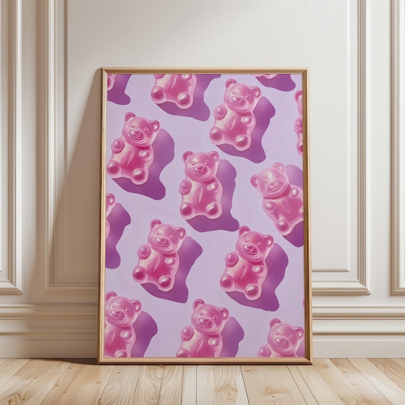 Gummy Bears Painting Dopamine Wall Art, Quirky Wall Art, Candy Themed Decor, Danish Pastel Decor, Y2K Room Decor, Trendy Wall Art