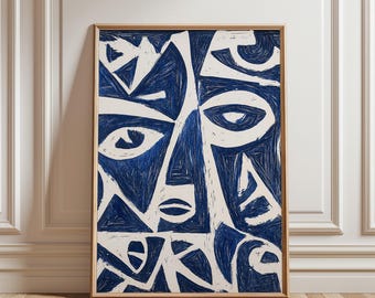Blue Modern Art, Extra Large Wall Art, Cobalt Blue Shapes Printable Art, Abstract Instant Downloadable Art Print, Contemporary Print