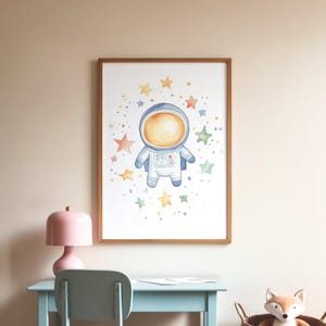 Cute Astronaut Print, Space Stars Nursery Wall Art, Kids Room Decor, Outer Space Baby Shower Gift, Space Art, Instant Digital Download