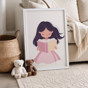 Girl Reading, Kids Room Art, Reading Corner Art, Kids Reading Books Prints, Children Educational Reading, Homeschool Decor, Digital Download