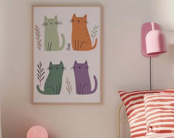 Colorful Cats Nursery Art: Playful Kids Room Decor (Digital Download)