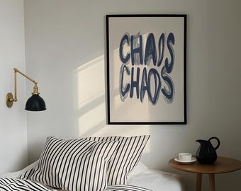 Chaos Poster Wavy Print Large Printable Aesthetic Room Decor Trendy Monochrome Wall Art Bauhaus Style Poster Hectic Typography