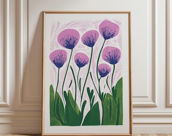 Purple Abstract Flower Print: Modern Botanical Wall Art (Digital Download)