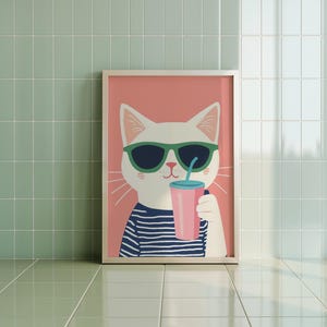 Cool Cat Print, Fun Cat Nursery Decor, Kids Room Animal Wall Art, Playroom Poster, Gender Neutral Kids Room, Toddler Room, Instant Download
