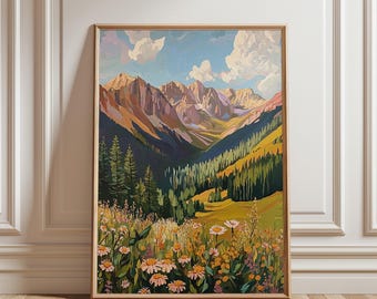 Mountains and Wildflowers Landscape Art Print (Digital Download)