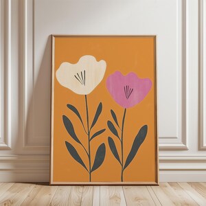 Abstract Botanical Flowers, Poster Digital Download, Wall Print, Blue Black Beige, Abstract Flower, Large Printable Art Boho Printable Art