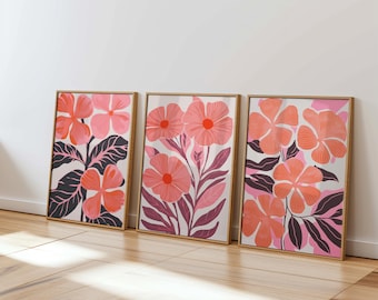 Conjunto de estampados florales abstractos: Arte mural botánico brillante (descarga digital)