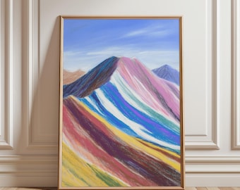 Colorful Mountain Art Print: Abstract Patchwork Scenery (Digital Download)