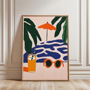 Summer Print, Cocktail Bar Cart Art Print, Colorful Bar Cart Decor, Drink Painting, Printable Art, Palm Trees, Instant Digital Download