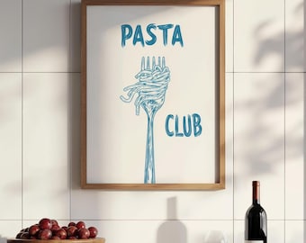 Pasta Club Print: Hand Drawn Kitchen Wall Art (Digital Download)