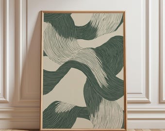 Moderne groen beige minimalistische afdrukbare kunst, patroon digitale poster halverwege de eeuw, hedendaagse schilderkunst, digitale download, betaalbare poster