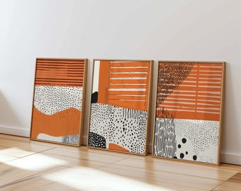 Orange & Black Abstract Art Prints: Mid-Century Modern Set (Digital Download)