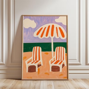 Summer Art Print, Coastal Art, Sunbathers Beach Print, Beach House Wall Decor, Swim Art, Sun Bed Print, Summer Lover Gift, Digital Download