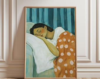 抽象的な女性のプリント：水玉模様のブランケット、現代的な壁アート（デジタルダウンロード）