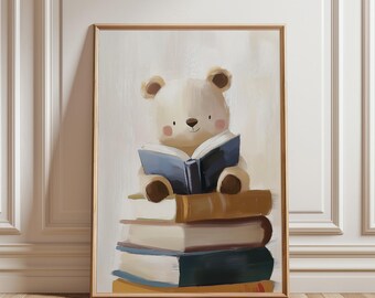 Bear Reading Art Print: Kids Room Decor (Digital Download)