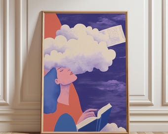 Abstract Woman Reading Art Print: Book Lover Gift (Digital Download)