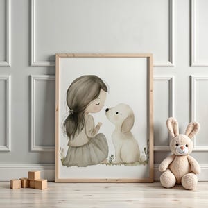Décoration de chambre d'enfant Golden Retriever, impression d'art fille et chien, impression de chien, chambre d'enfant animaux, fille de décoration pour bambin, impression chambre de bébé chiot, téléchargement numérique