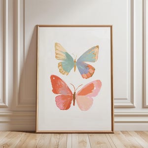Two Butterflies Painting, Colorful Paste, Abstract Insect Wall Art Print, Animal Watercolor Printable, Girl Room Decor, Digital Download