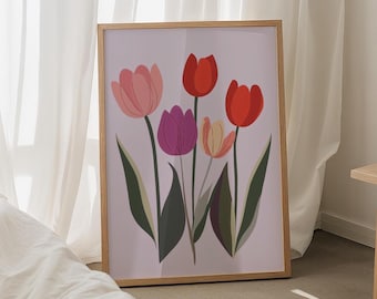 Abstract Tulip Art Print: Boho Floral Wall Decor (Digital Download)