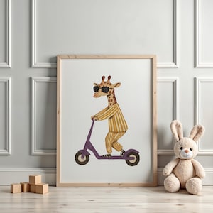 Cool Giraffe On Scooter, Nursery Wall Art, Playful Children’s Decor, Animal Print for Kids Room, Whimsical Printable Art, Digital Download
