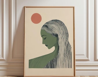 Japandi Woman Art Print: Minimalist Scandi Decor (Digital Download)