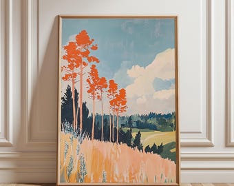 Autumn Trees Landscape Art Print: Farmhouse Wall Decor (Digital Download)