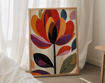 Art floral scandinave, art folklorique norvégien, oeuvre d'art florale, art mural nordique, décoration d'intérieur de salon, chambre à coucher, art de chambre à coucher, téléchargement numérique