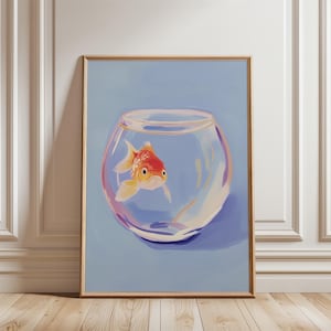 Gold Fish Print, Preppy Digital Print, Dorm Room Decor, Quirky Aesthetic, Cute Wall Art, College Wall Art, Instant Digital Download