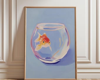 Gold Fish Print, Cute Girly Wall Art, Preppy Horizontal Digital Print, Pink Aesthetic, Trendy Wall Art College Apartment Aesthetic Dorm Room