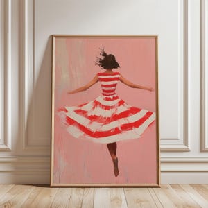 Woman With Red Dress, Red White Stripes, Abstract Wall Print, Contemporary Artwork, Minimalist Print, Living Room Art, Digital Download