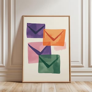 Impresión de cartas de amor, arte mural estético, regalo de mediados de siglo para un ser querido, impresión colorida y moderna, decoración artística con sobres, descarga digital
