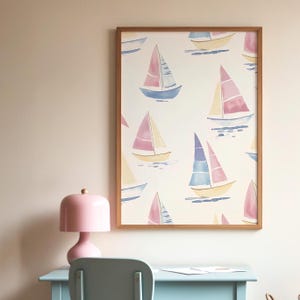 Sailing Boat Print, Watercolor Sail Boat Wall Art, Gender Neutral Nursery Decor, Boys Nautical Room Decor, Nautical Art, Digital Download