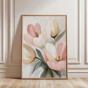 Tulip Blume Sommer Druck, Vintage weiße Blumenfrühlings Malerei, botanische Garten-Dekor-Digital, französisches Land druckbare Wandkunst