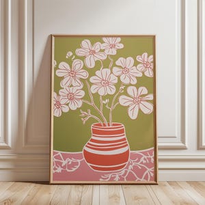 Abstract Botanical Wall Art, Colorful Floral Wall Art, Striped Flower Vase Printable Art, Floral Illustration, Instant Digital Download