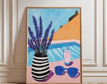 Retro Poolside Lavender Art Print: Girly Summer Vibes (Digital Download)