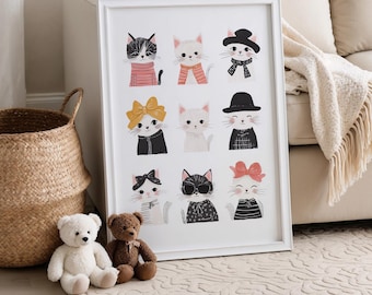 Cute Cats, Nursery Wall Art, Cute Playful Children’s Decor, Animal Print for Kids Room, Whimsical Printable Art, Digital Download