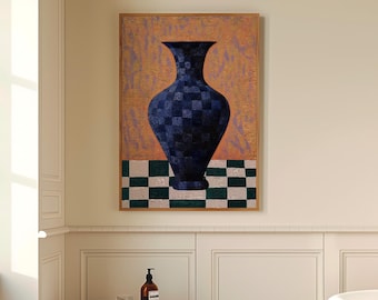 Checkered Vase Art Print: Abstract Floral Wall Decor (Digital Download)