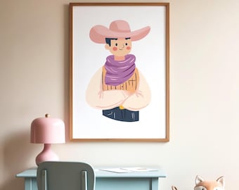 Cowboy Kinderzimmer Baby Boy Wanddekor, Kinderzimmer Wandkunst, niedlichen Cowboy Illustration, Kinderzimmer Dekor, druckbar, sofortiger digitaler Download