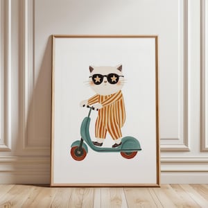Cool Cat On Scooter, Nursery Wall Art, Playful Children’s Decor, Animal Print for Kids Room, Whimsical Printable Art, Digital Download