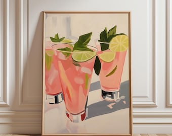 Pink Cocktail Print: Retro Bar Cart Art (Digital Download)