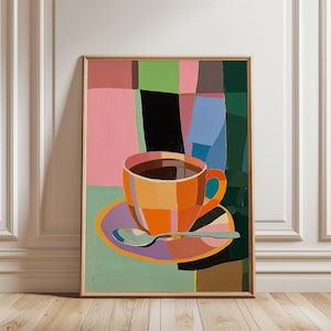 Coffee Lover, Colorful Abstract, Large Wall Art, Contemporary Artwork, Minimalist Print Coffee Lover Wall Art Stripe, Digital Download